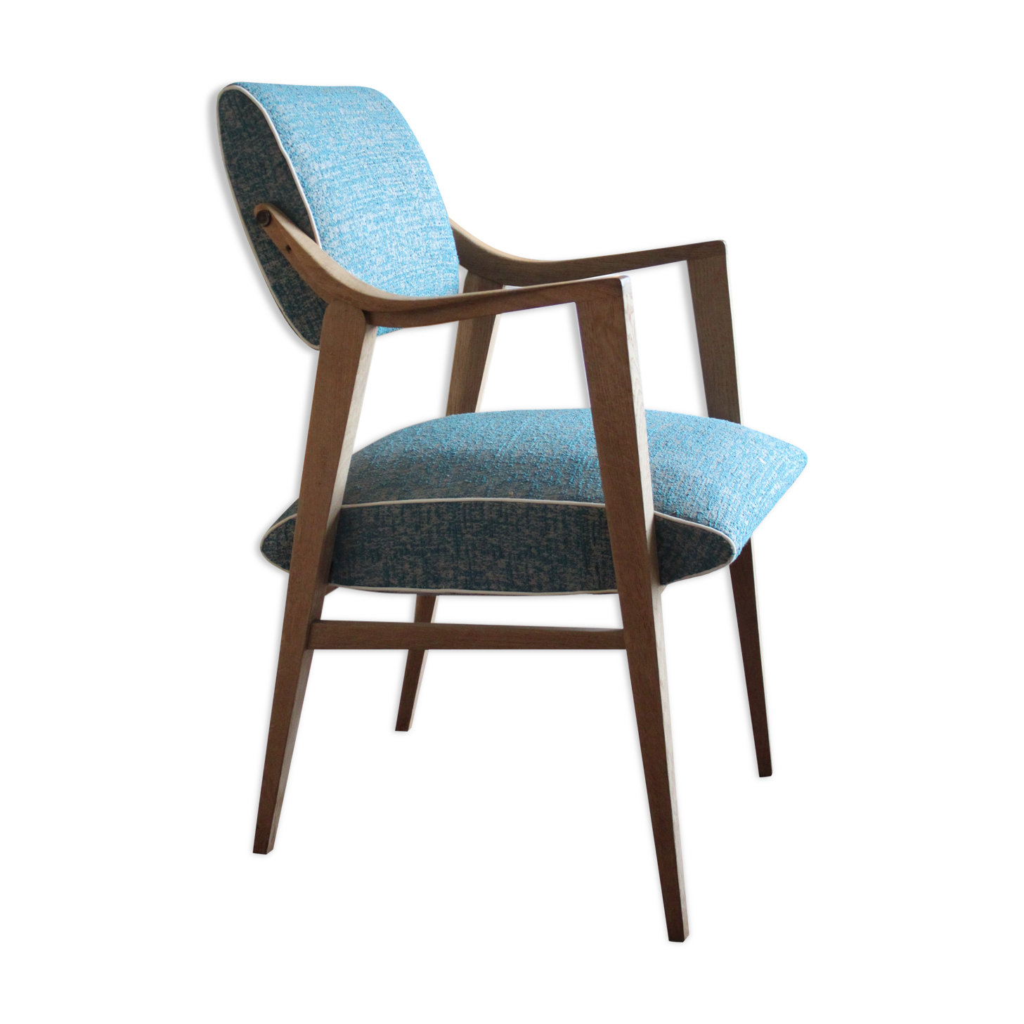 Fauteuil vintage forme libre ergonomique compas 1960, Royer, bleu