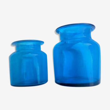 Pair of old cobalt blue jars