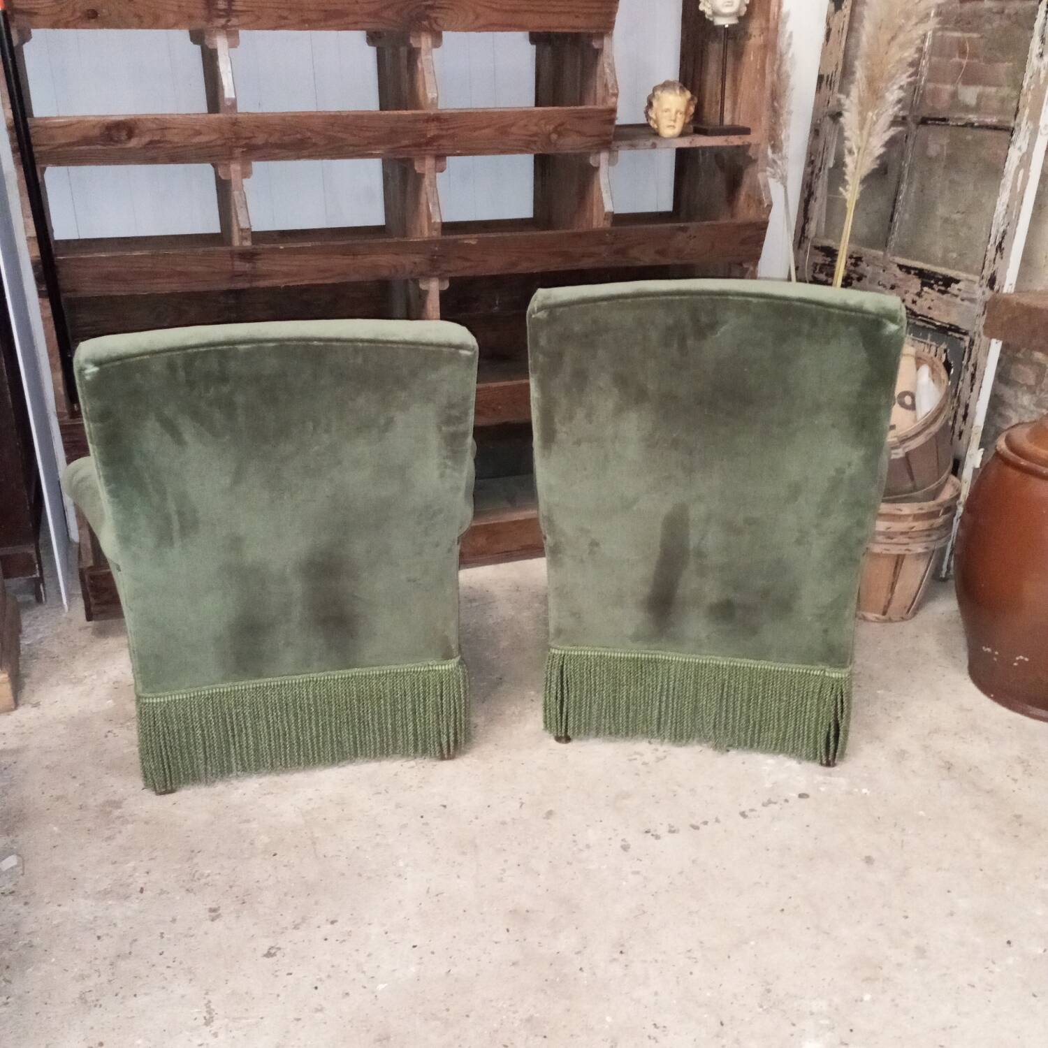 Olive green English armchairs