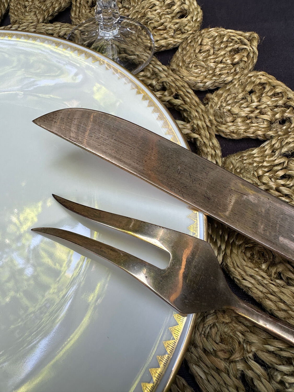 Wood and brass serving utensils