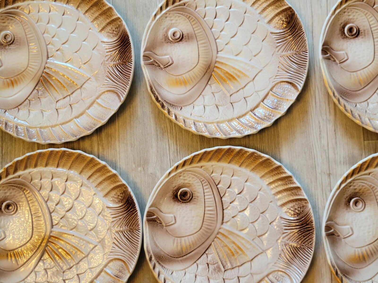 6 flat plates fish décor in slurry Sarreguemines vintage
