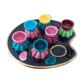 6 coquetiers vintage et leur plateau en forme de palette
