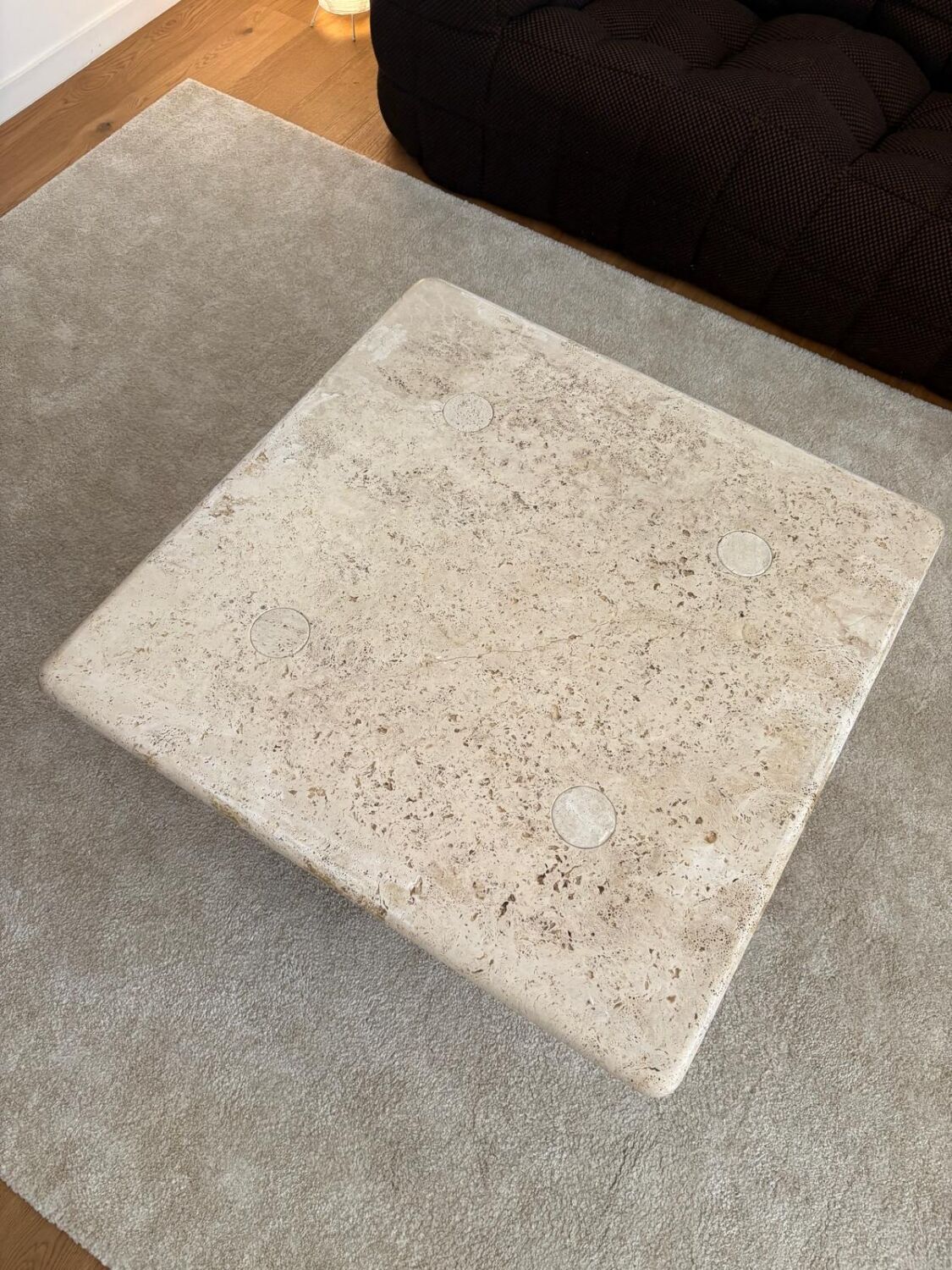 Travertine coffee table, Angelo Mangiarotti, Italy, 1970s