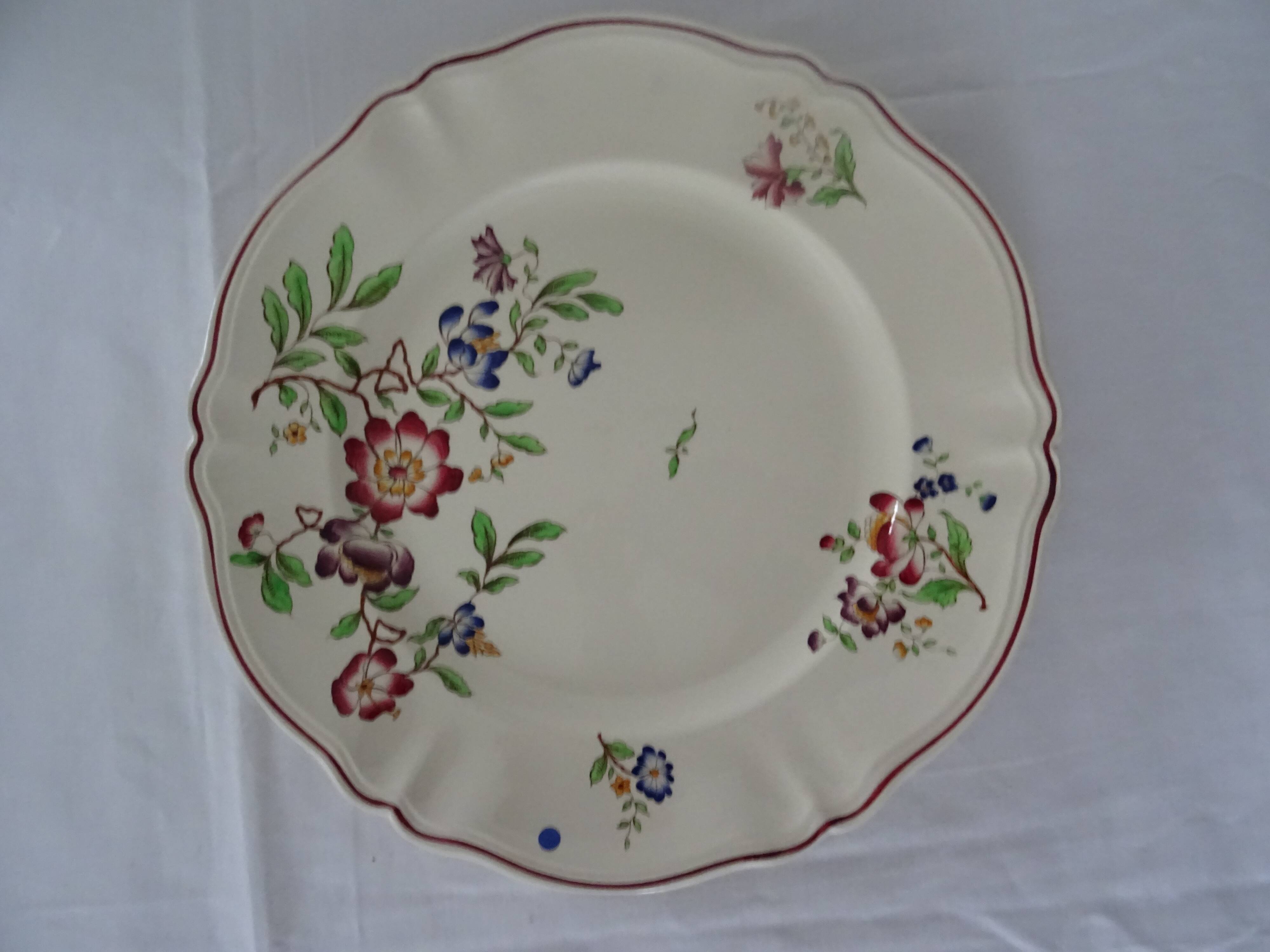 Large round dish 512112 Sarreguemines faience old flowers STRASBOURG