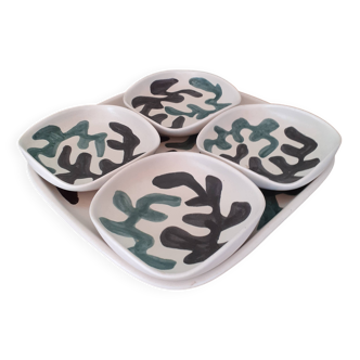 Appetizer dish or 4-compartment pocket emptier in Vallauris ceramic by
