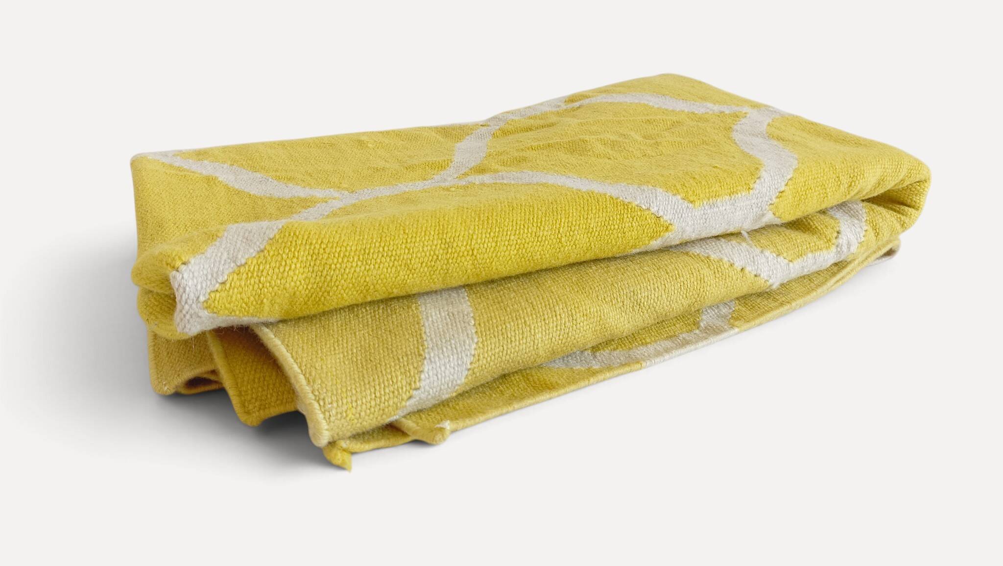 Vintage Moroccan Hand Loomed Yellow and Ivory Wool Rug, Late 20th Century