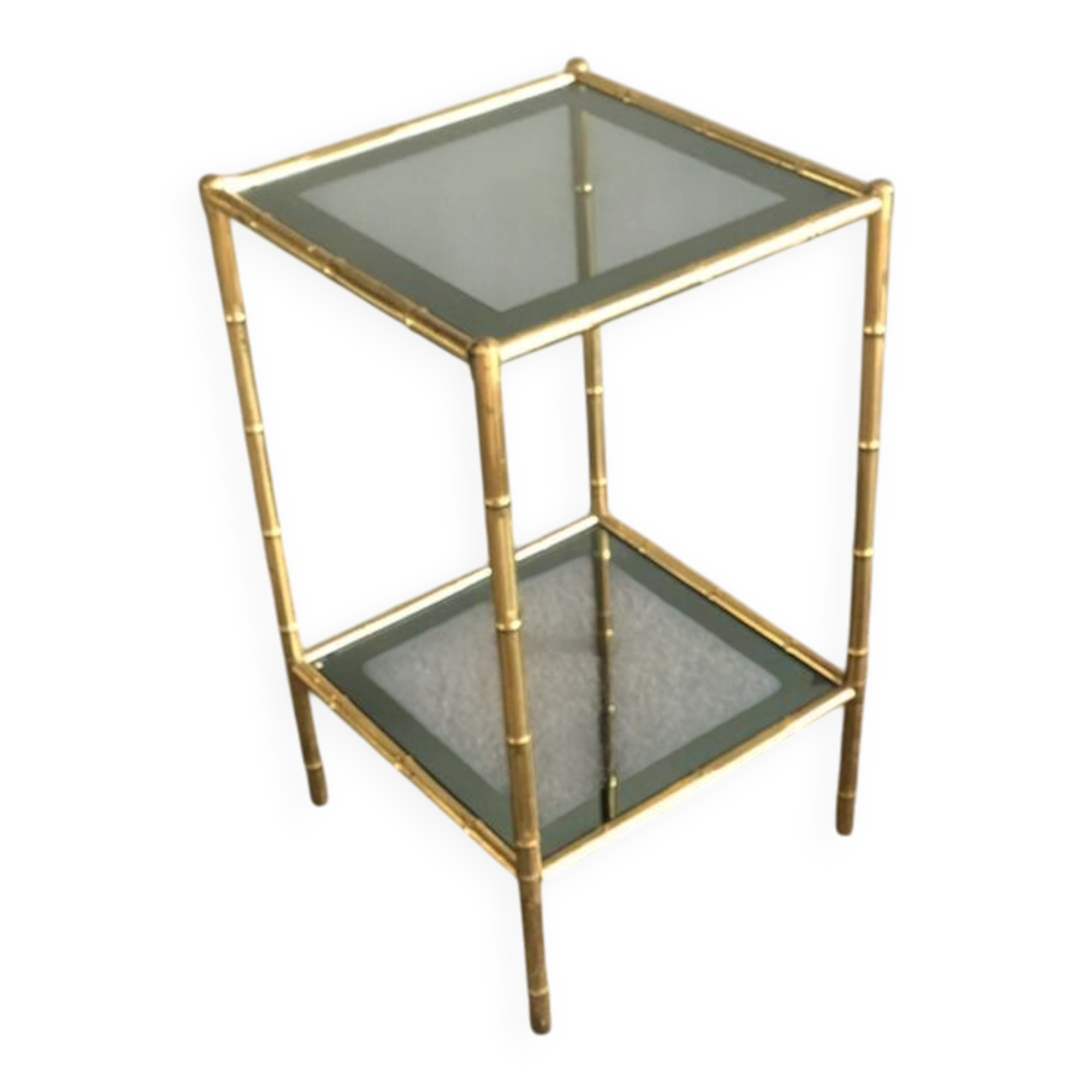 Bamboo-style brass side table with smoked glass 1960