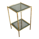Bamboo-style brass side table with smoked glass 1960