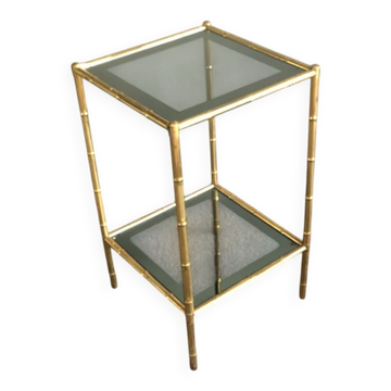 Bamboo-style brass side table with smoked glass 1960