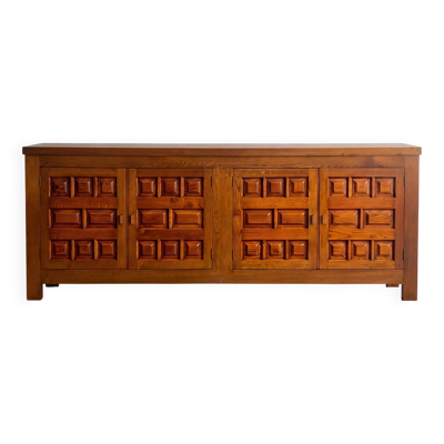 Buffet brutaliste en chêne français, années 1970