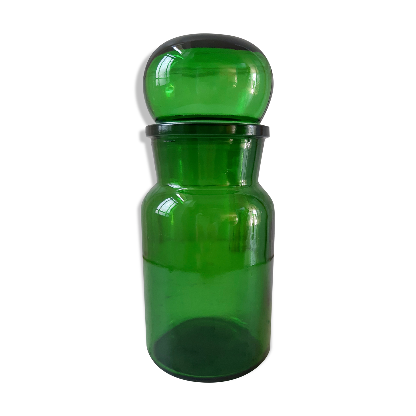 Vintage green apothecary pot of the 70s