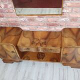 Renovated art deco dressing table with mirror, light walnut