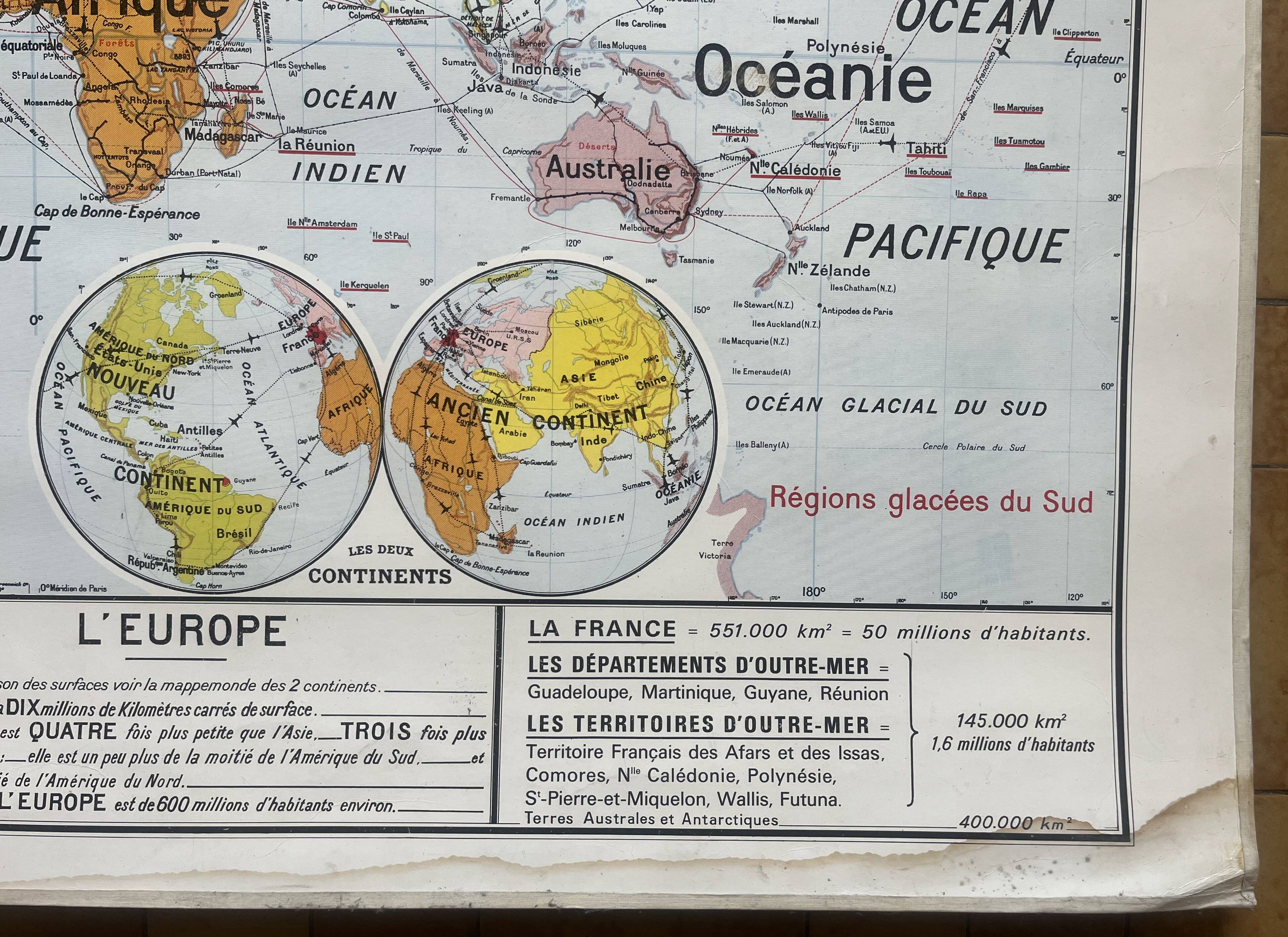 Old school map Vidal-Lablache 322, 1960 - World map, Out
