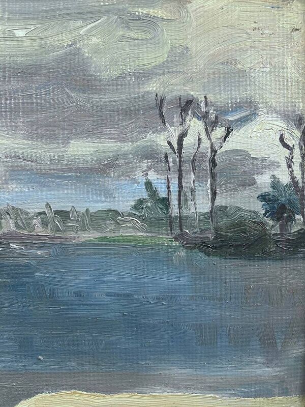 Tableau « Lac », B.Gillet, Huile sur carton fort