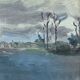 Painting “Lake”, B.Gillet, Oil on strong cardboard