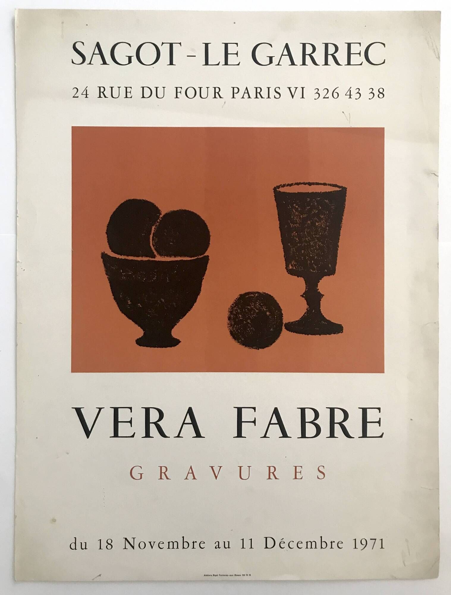 Véra fabre, galerie sagot-le garrec, 1971. original lithograph poster
