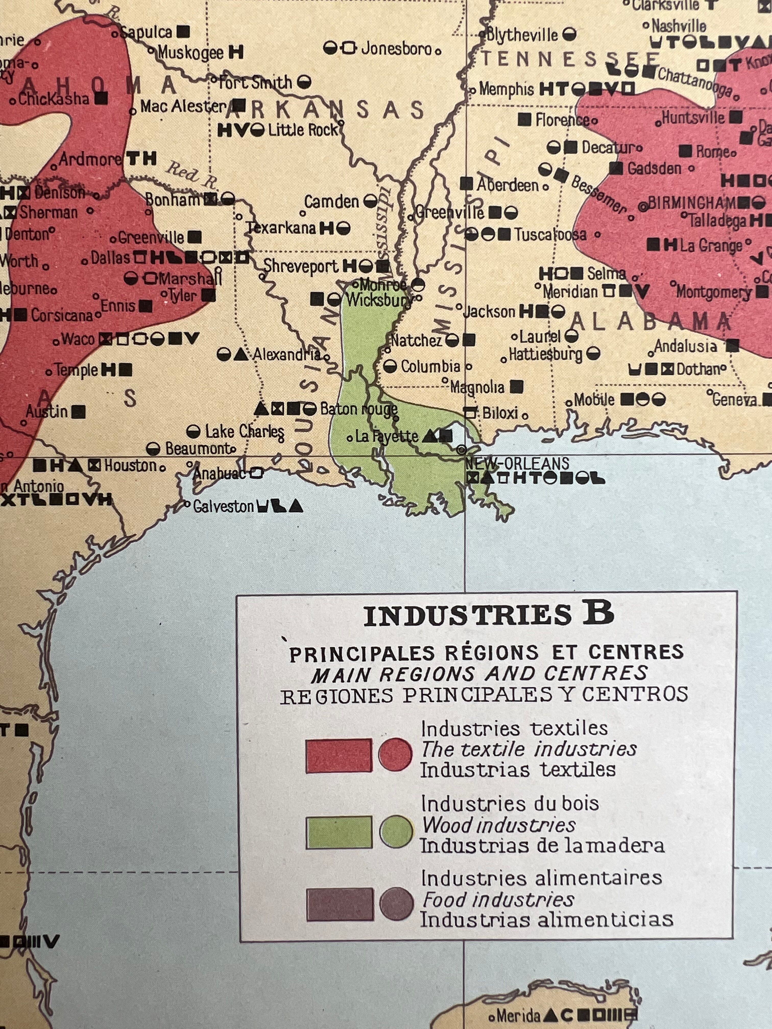 Old map Industries of the United States | Steel, Textiles, Chemicals