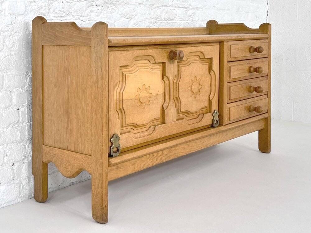 Small oak and leather enfilade by Guillerme and Chambron