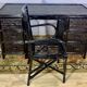 Desk and office chair in bamboo and black lacquered rattan, 60s, 70s