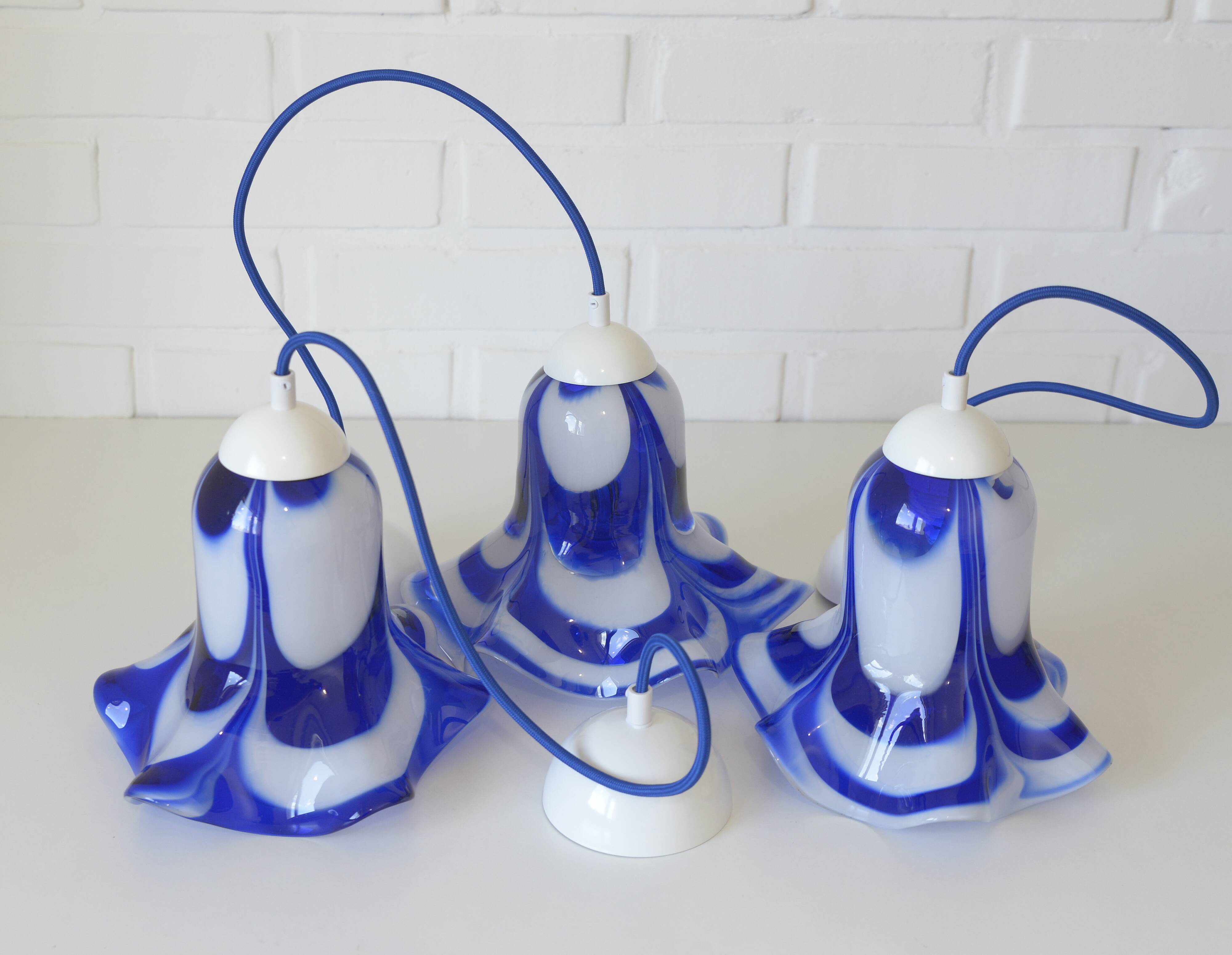 Ensemble de 3 suspensions en verre Mazzega Murano / Années 1970 / Redesign
