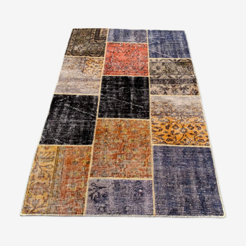 Distressed vintage turkish patchwork rug 149x98 cm wool medium