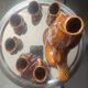 Carafe and glasses "Fish" Amber Ceramic Vintage USSR era