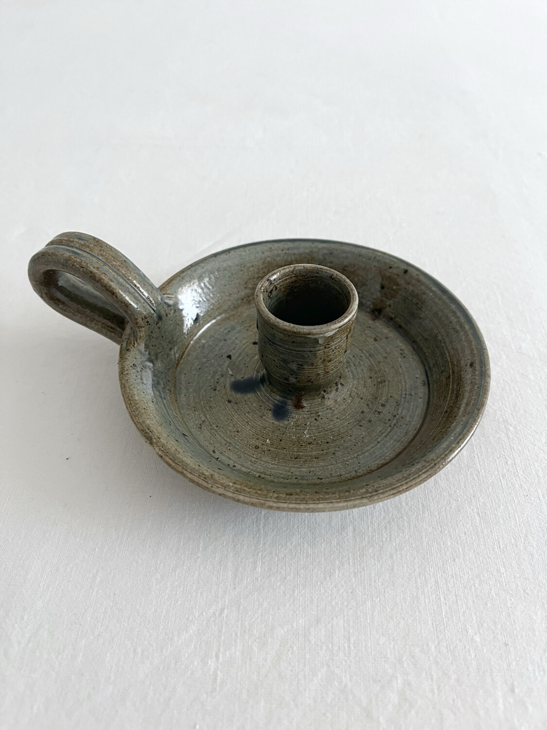 Vintage glazed stoneware hand candlestick