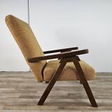 Fauteuil inclinable en bois et tissu des années 70