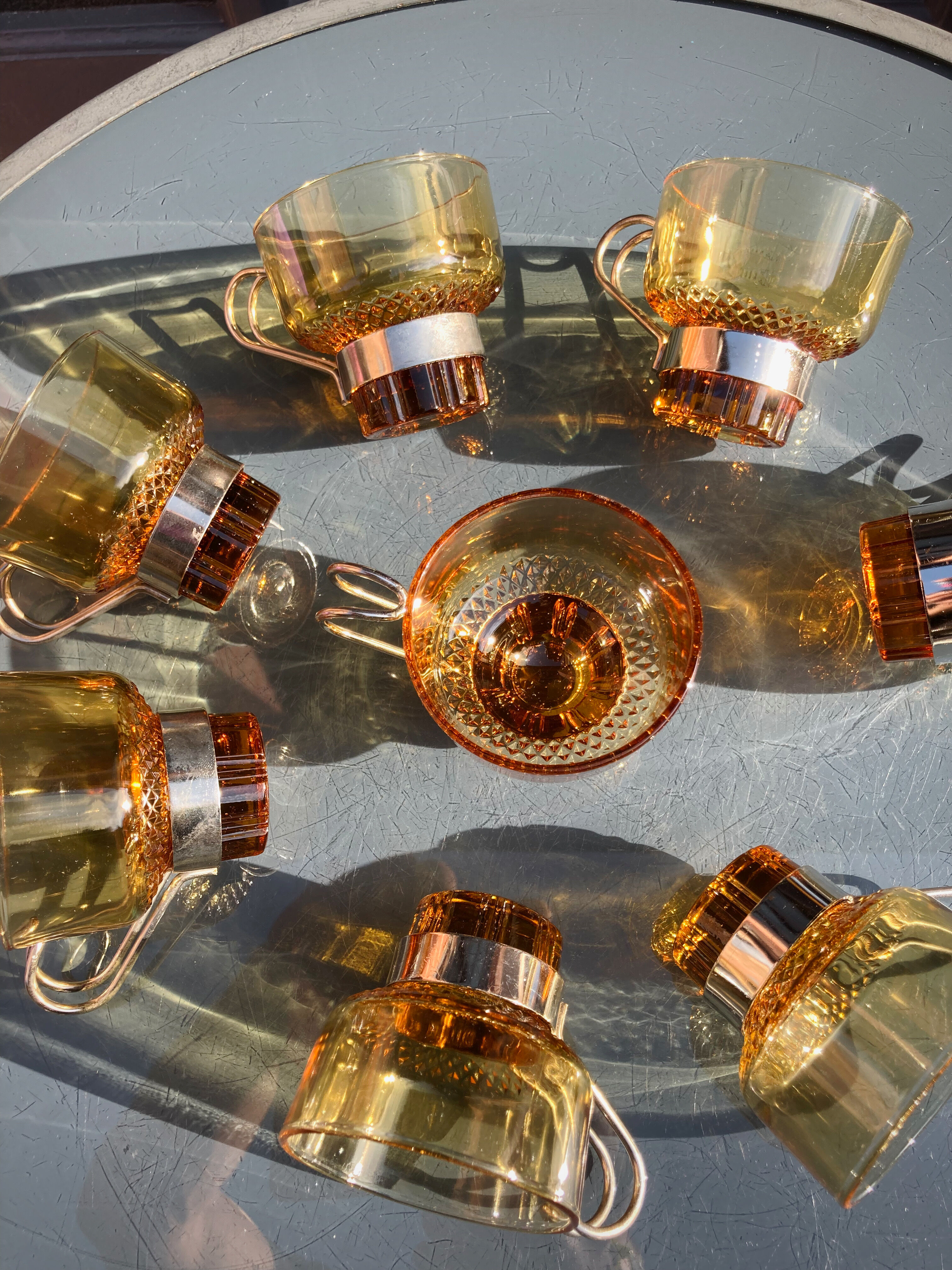 8 cups vintage steel and glass Italy