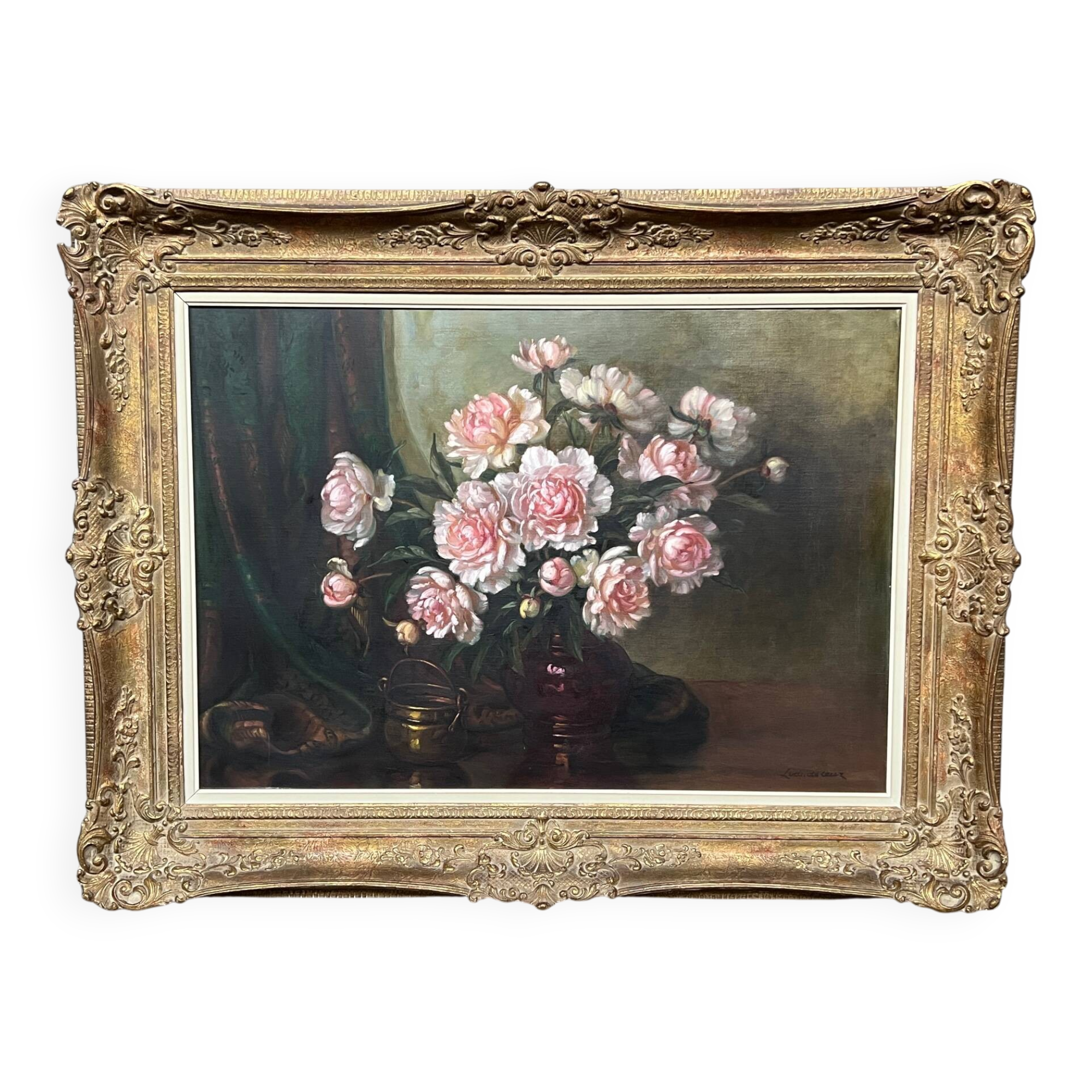Ivan de Leur "Still Life with Roses". Oil on canvas. Belgium. Mid-20th century. 100x130 cm.