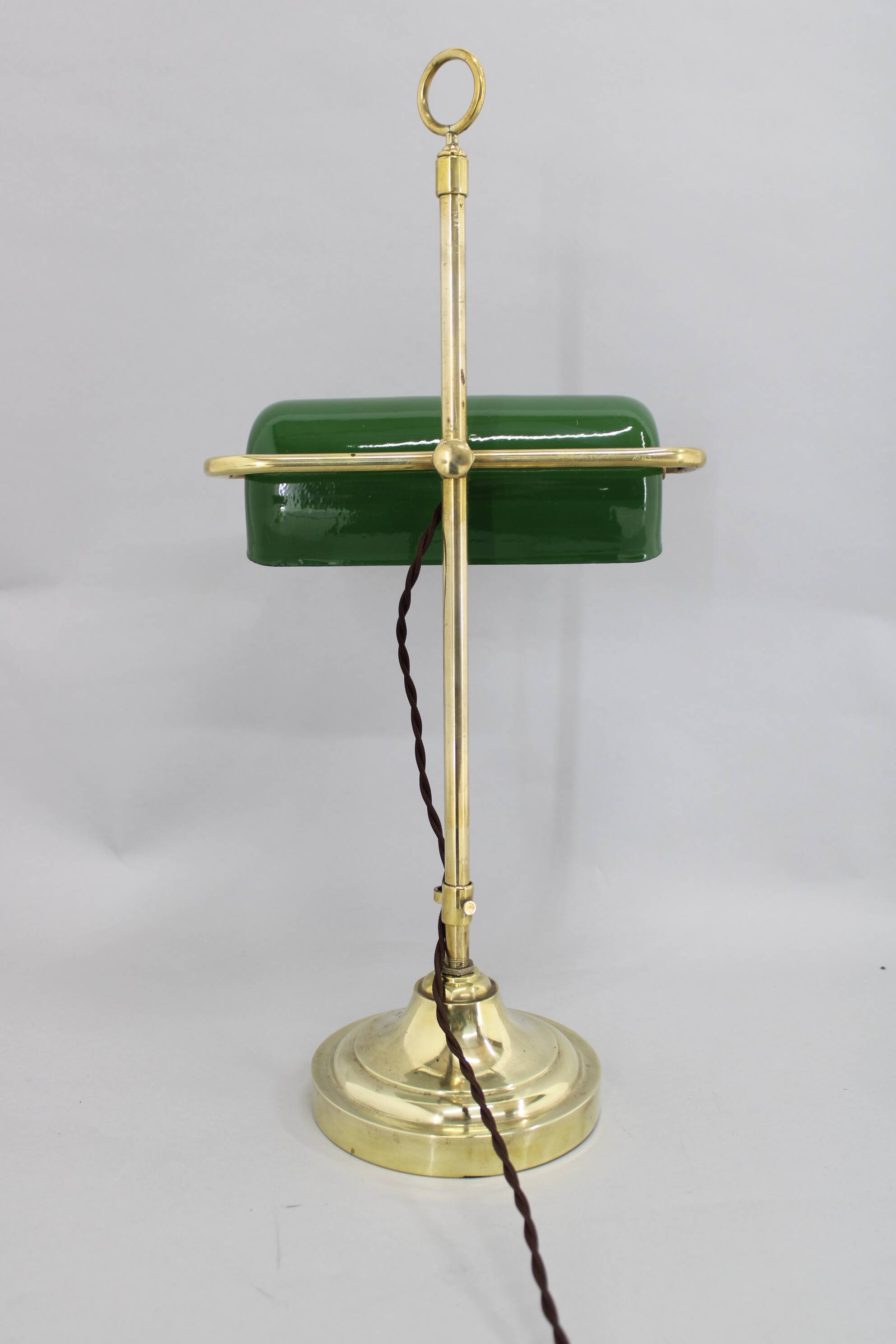 Lampe de table de banquier Art Déco en laiton des années 1930, Tchécoslovaquie