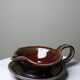 Glazed stoneware sauce boat Fontgombault, red and green, vintage 1960-1970.