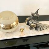 Art deco peacock lamp in regule on marble