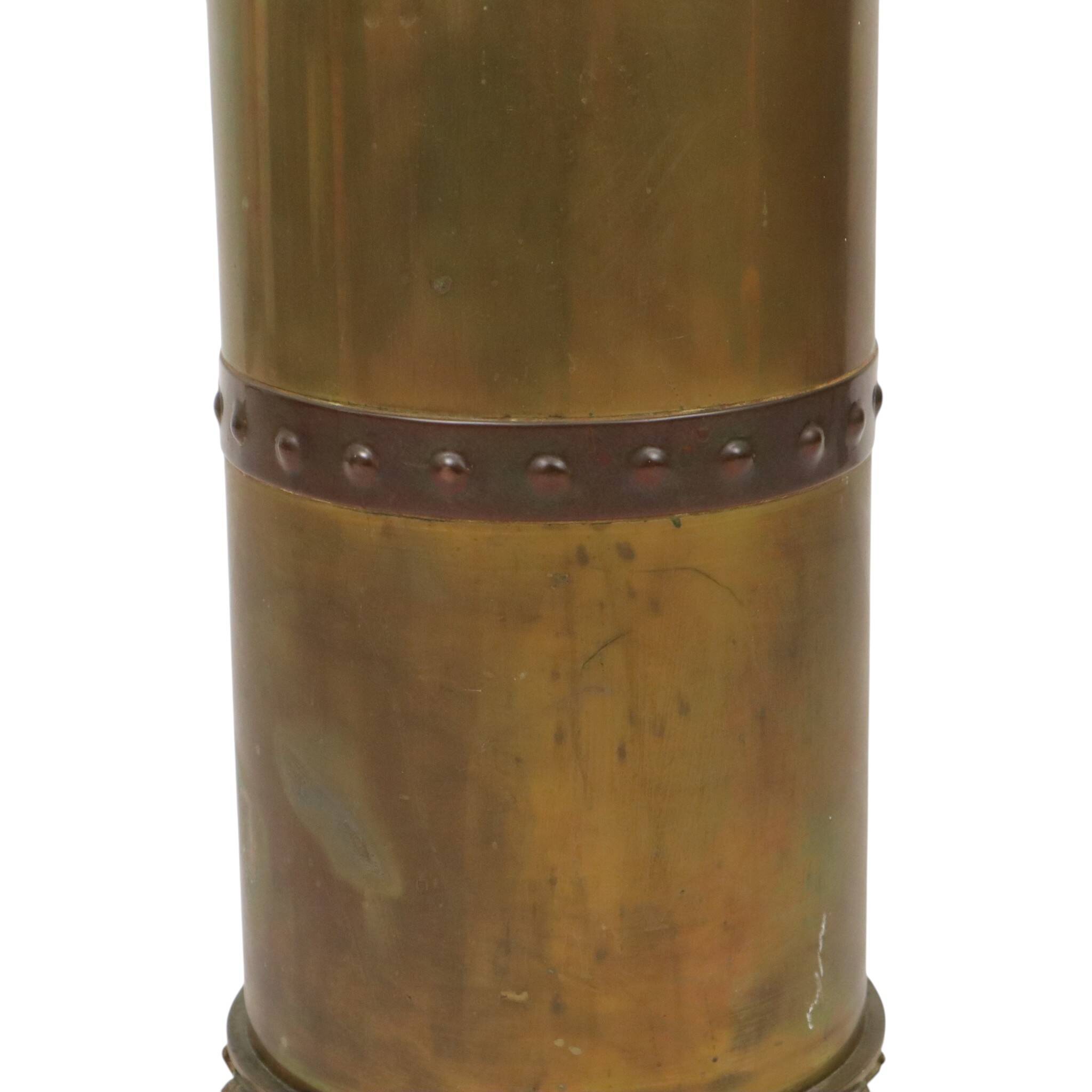 Unique XL Artillery Shell Umbrella Stand – WWI Trench Art (1915) – Lion Hea