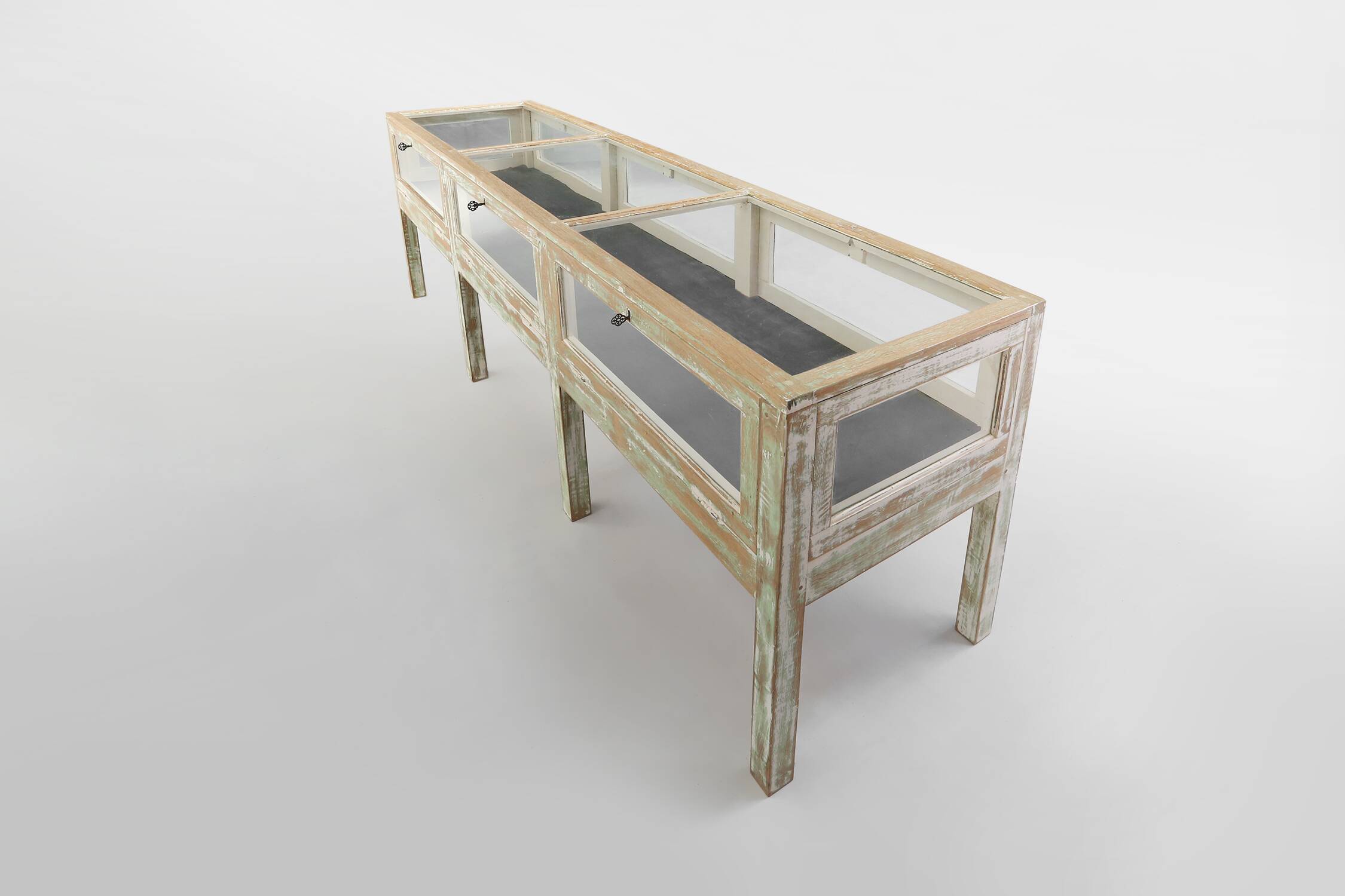 Beautiful patinated large rustic oak display case, France ca. 1900