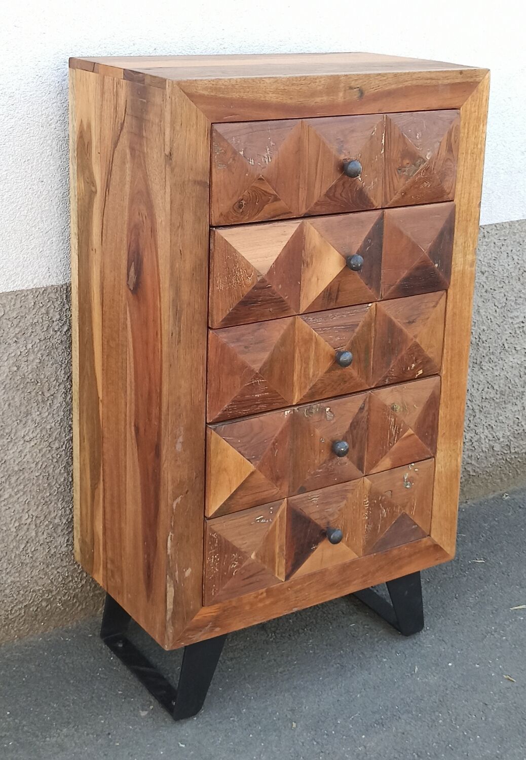 Petite commode 5 tiroirs pointes de diamant
