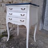 Louis XV three-drawer chest of drawers with white and blue patina
