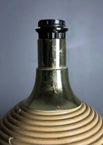 Large midcentury pencil reed rattan bamboo mushroom table lamp, 1970s