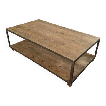 Table basse bois et fer 2 plateaux