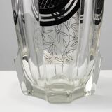 Art Deco Glass Vase with Black Graphic Decoration, France, circa 1940