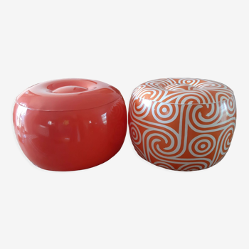 2 poufs vintage gonflables en plastic orange