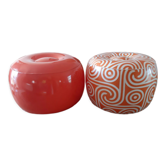 2 vintage inflatable poufs in orange plastic