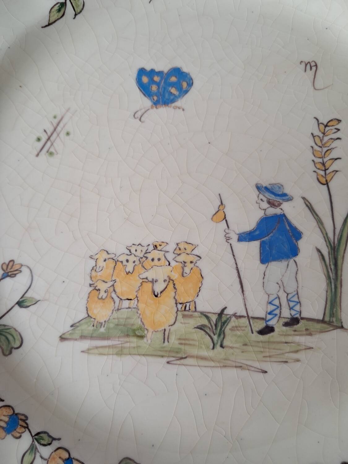 6 dinner plates with Moustiers de Longchamp decor. 1985