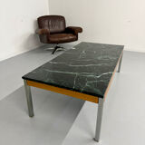 Vintage 1960s Italian design green marble and metal coffee table.