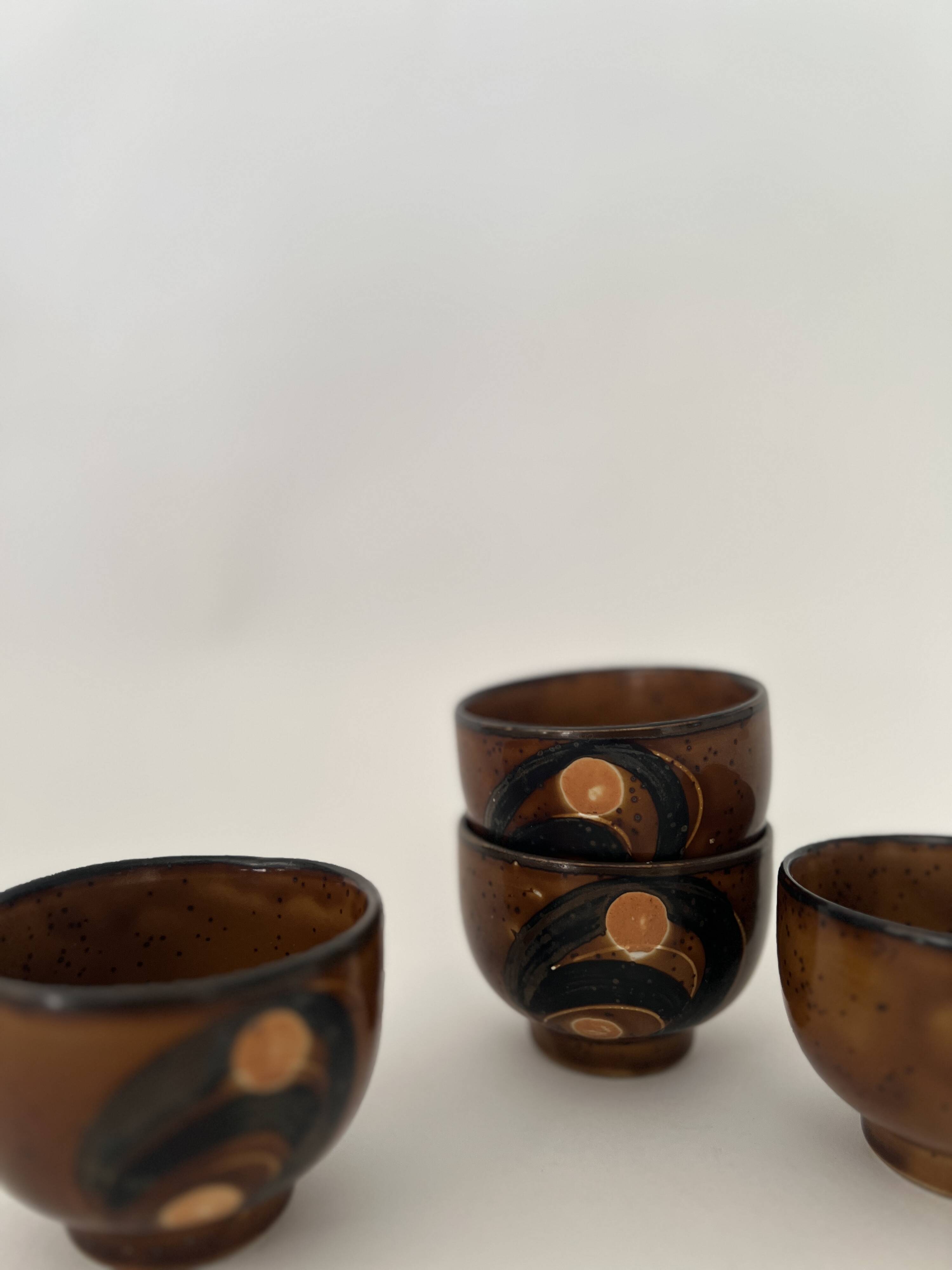 Set of 4 ceramic cups, Japanese pottery, circa 1960/70
