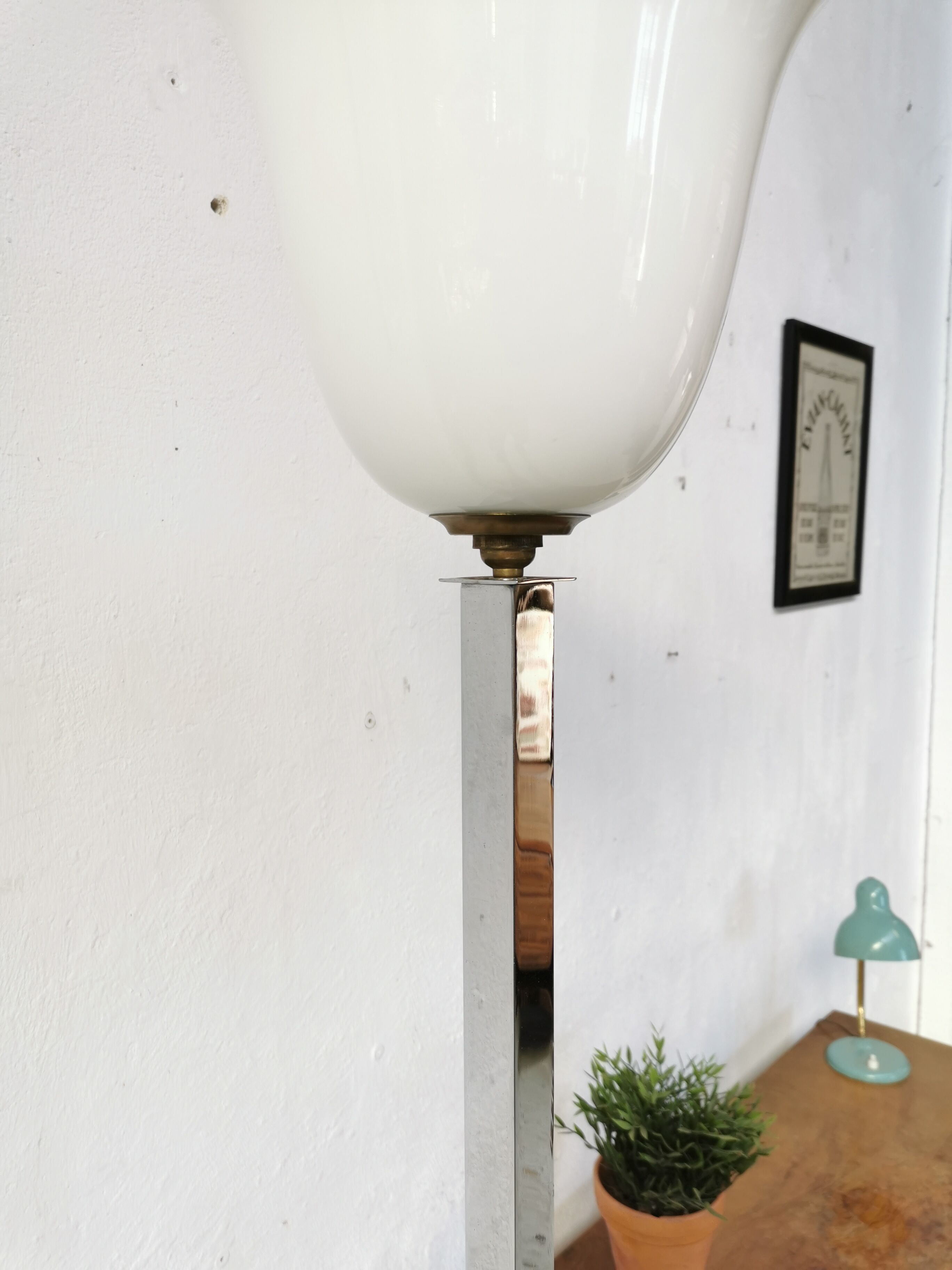 Art deco floor lamp Mazda chrome opaline wood