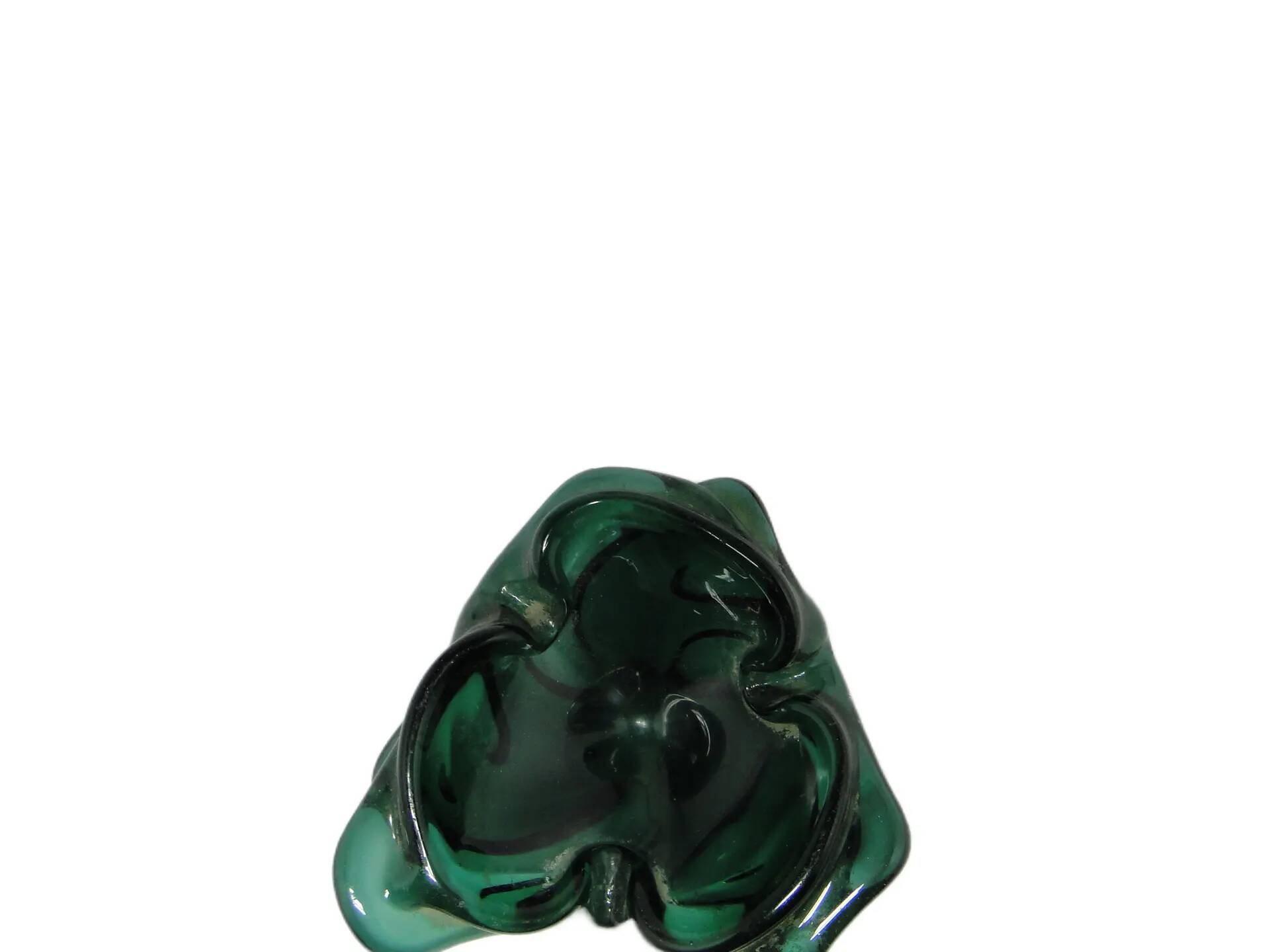 Mid-century modern ashtray, green glass, Poland, 1970s.