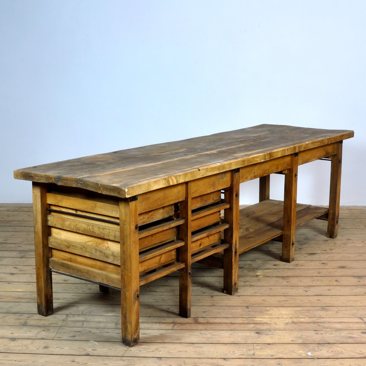 Table de travail industrielle en bois, années 1950