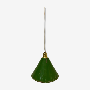 Suspension en tôle émaillée conique 15 cm de diamètre vert et blanc