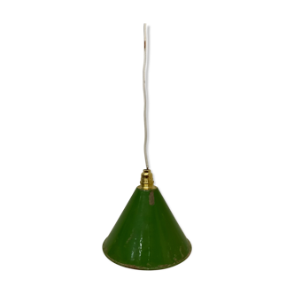 Suspension en tôle émaillée conique 15 cm de diamètre vert et blanc